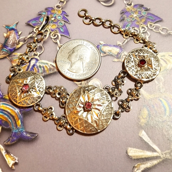 Georgian EARLY 1800s Sterling Garnet Reppousse Bracelet - Picture 2 of 8